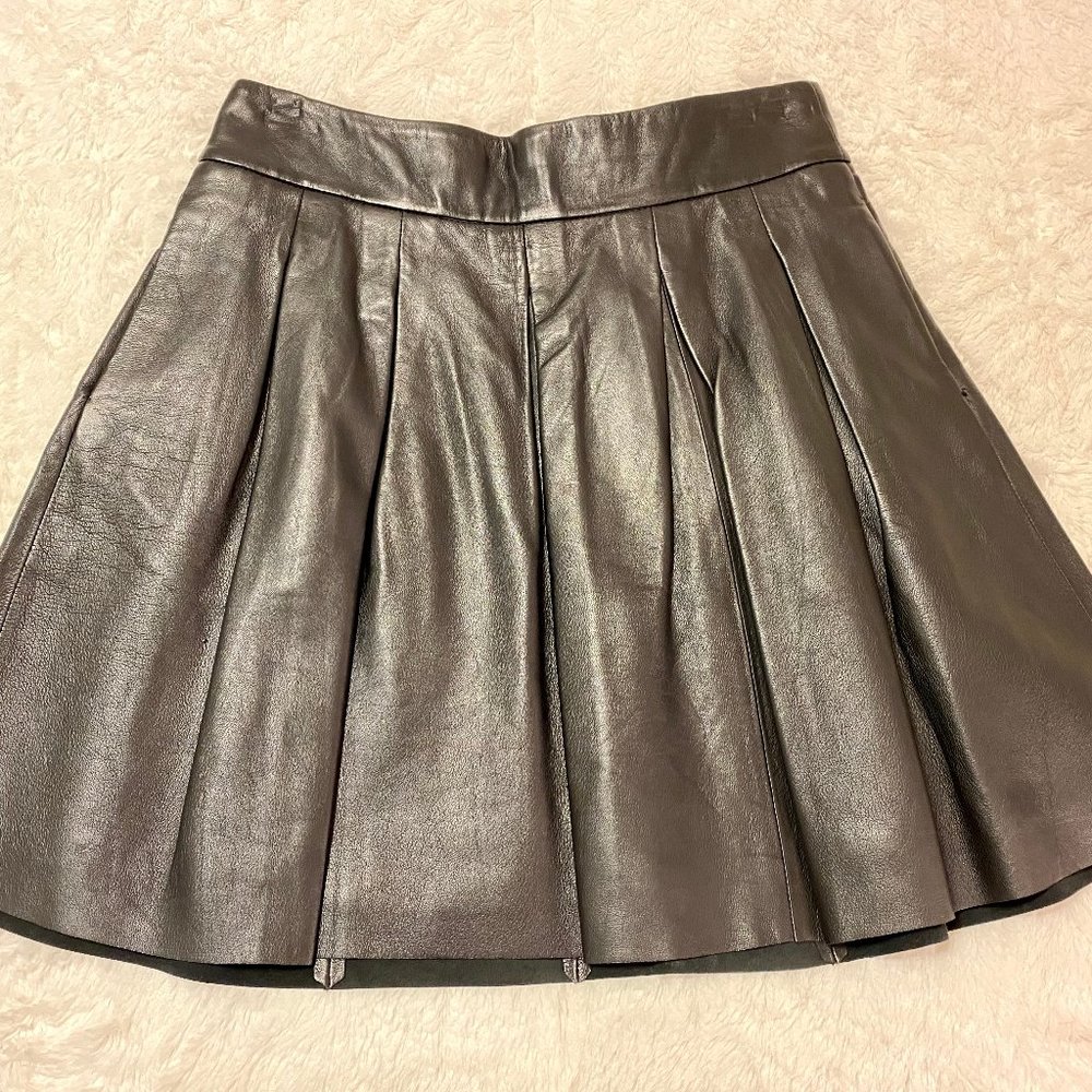 Pleated Leather Mini Skirt